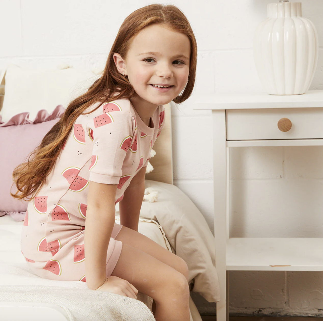 Watermelon Print on Peony Blush Summer Sleep Set.